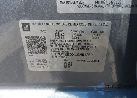 2020 Chevrolet Silverado 1500 4Wd Short Bed Rst from USA, damaged, VIN 3GCUYEEDXLG451262